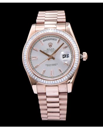 Rolex Men s Stainless Steel Watch With Diamond White