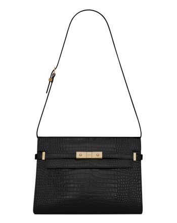 Saint Laurent Manhattan Shoulder Bag In Crocodile-embossed Shiny Leather 579271 Black